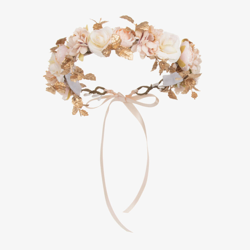 Beatrice & George-Girls Pink & Gold Floral Garland | Childrensalon
