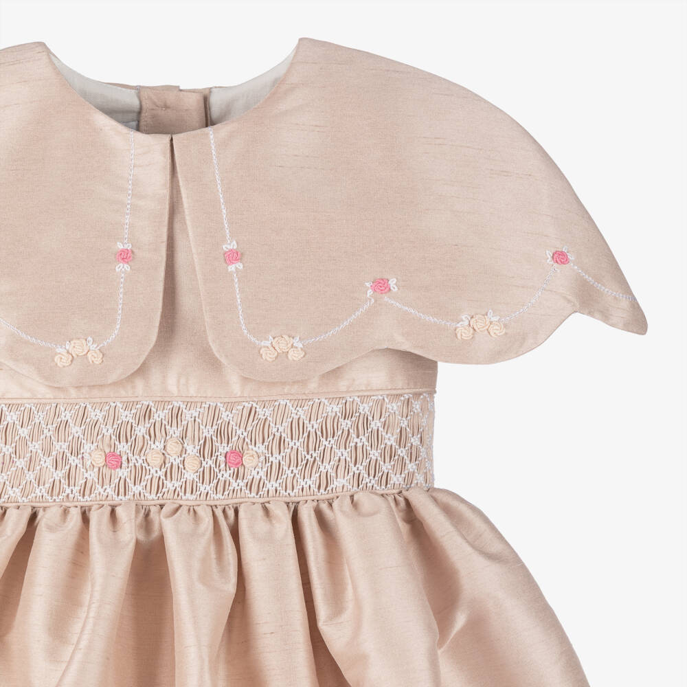 Beatrice & George-Girls Pink Hand-Smocked Cape Collar Dress | Childrensalon