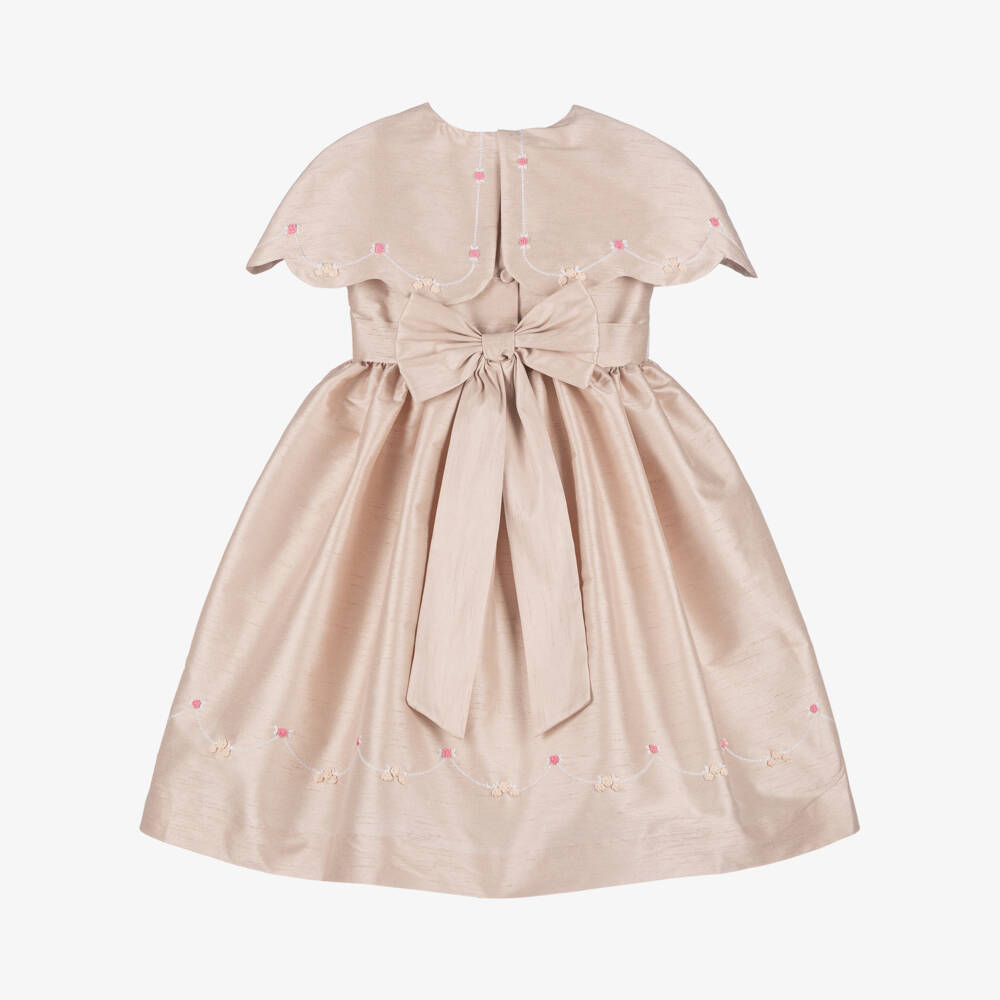 Beatrice & George-Girls Pink Hand-Smocked Cape Collar Dress | Childrensalon