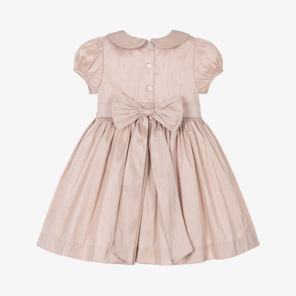 Beatrice & George-فستان بتطريز سموك دوبيون لون زهري | Childrensalon