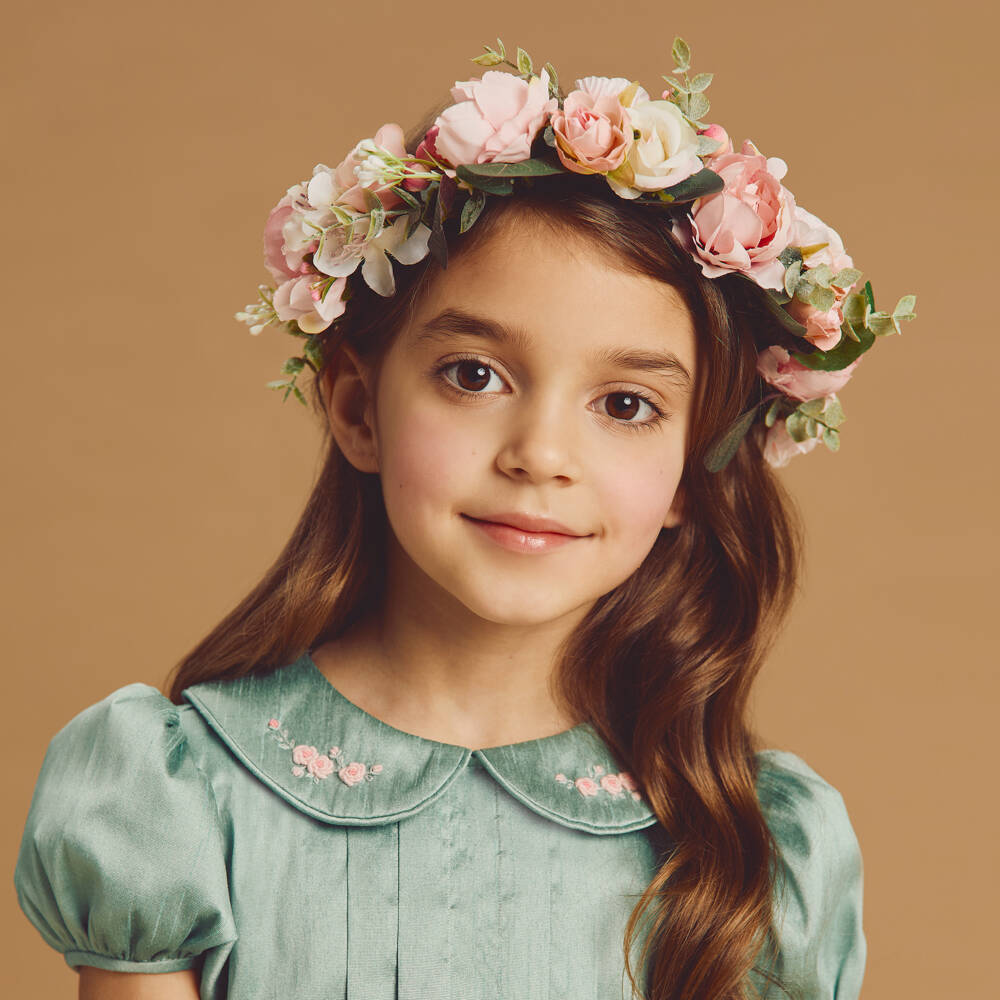 Beatrice & George-تاج لون زهري مزين بورود للبنات | Childrensalon