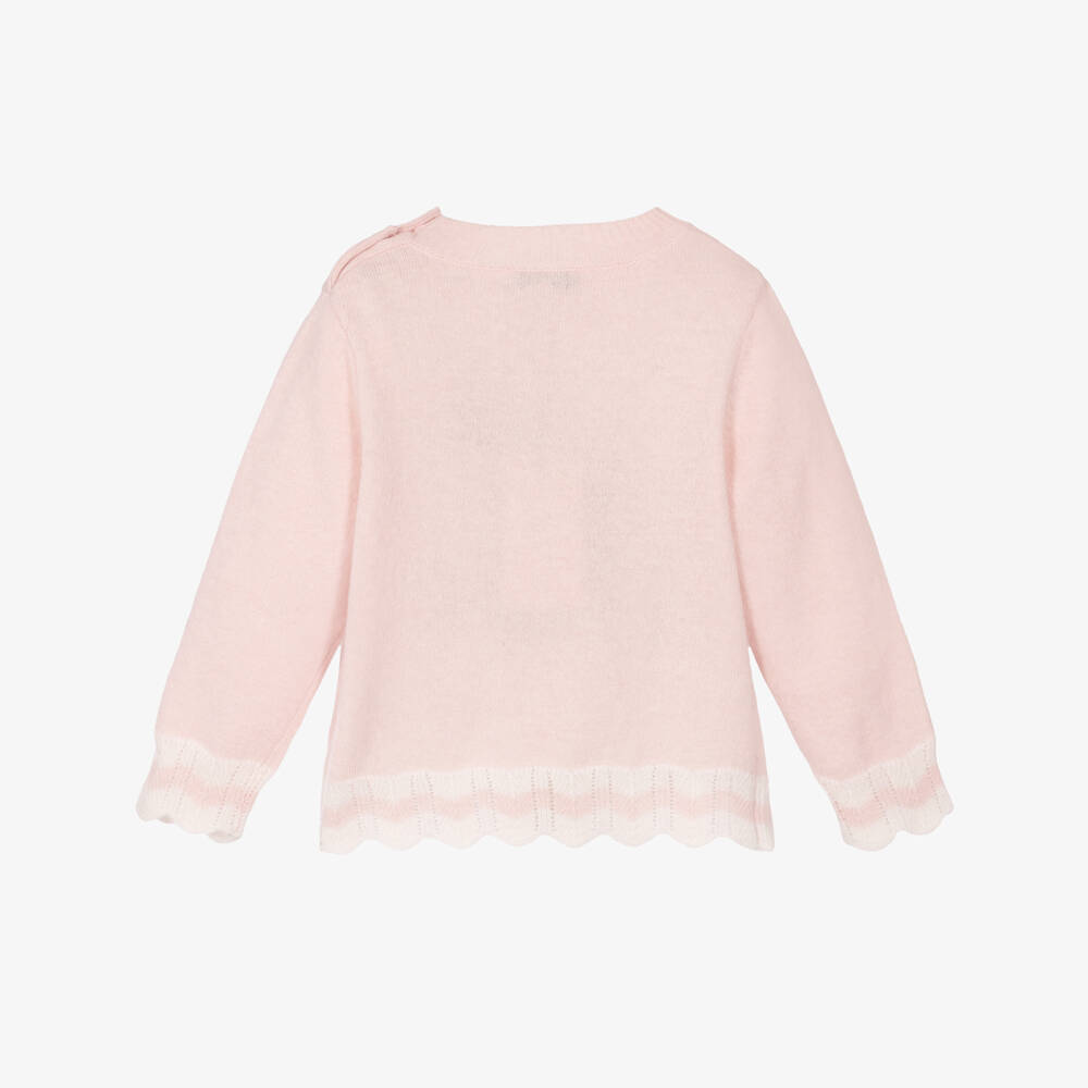 Beatrice & George-Girls Pink Horse Intarsia Knitted Sweater | Childrensalon