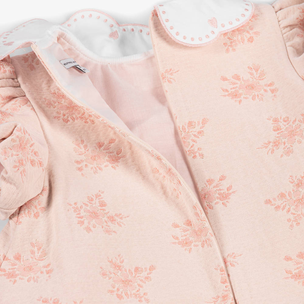 Beatrice & George-Girls Pink Jacquard Dress with Embroidered Collar | Childrensalon