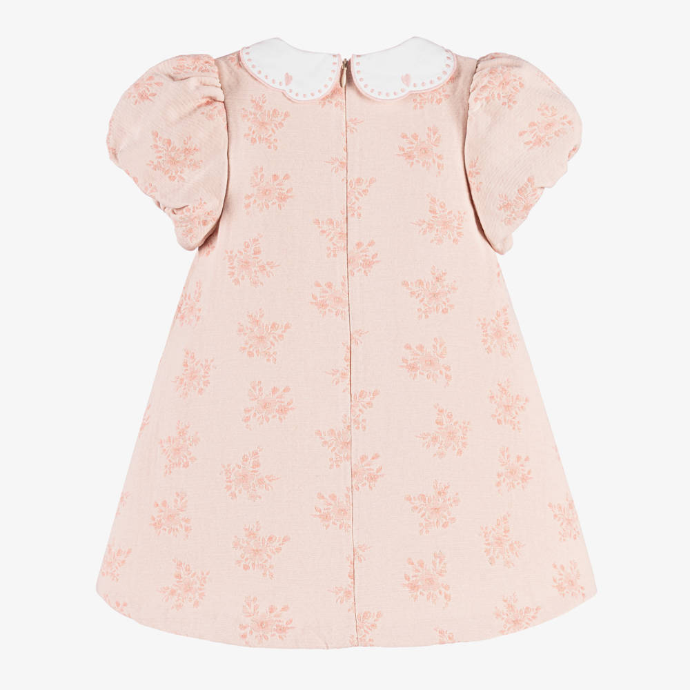 Beatrice & George-Girls Pink Jacquard Dress with Embroidered Collar | Childrensalon