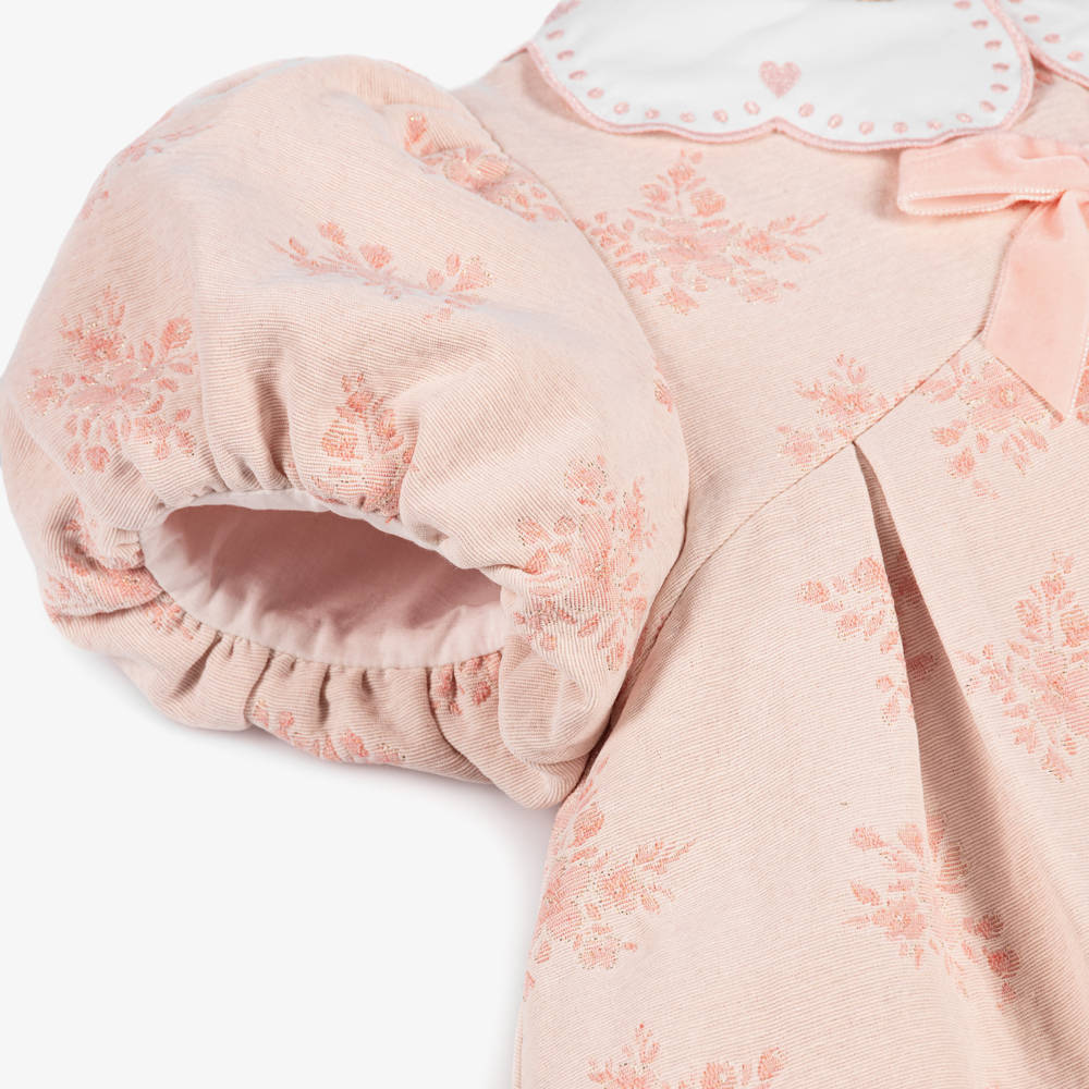 Beatrice & George-Girls Pink Jacquard Dress with Embroidered Collar | Childrensalon