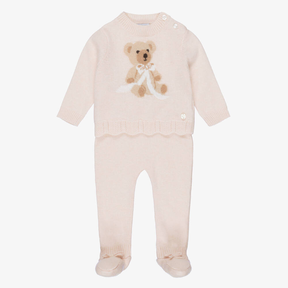 Beatrice & George-أفارول بيبي غرو قطعتين محبوك بنقشة دب تيدي لون زهري للبنات | Childrensalon