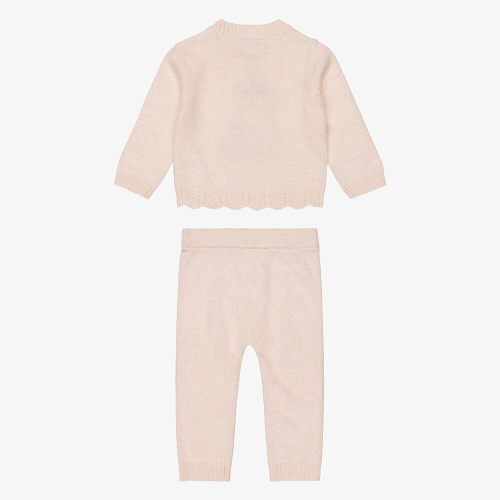 Beatrice & George-Girls Pink Knitted Leggings Set with Teddy Motif | Childrensalon