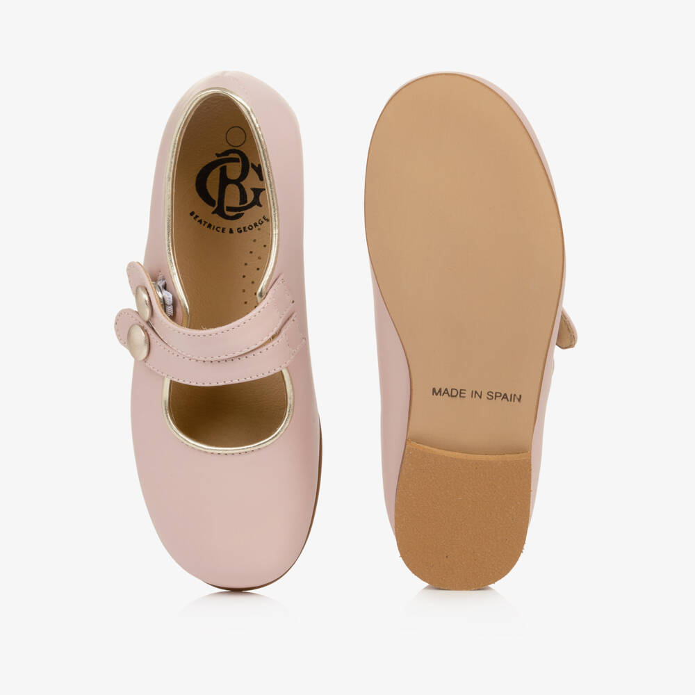 Beatrice & George-Girls Pink Leather Double Strap Mary Jane Shoes | Childrensalon
