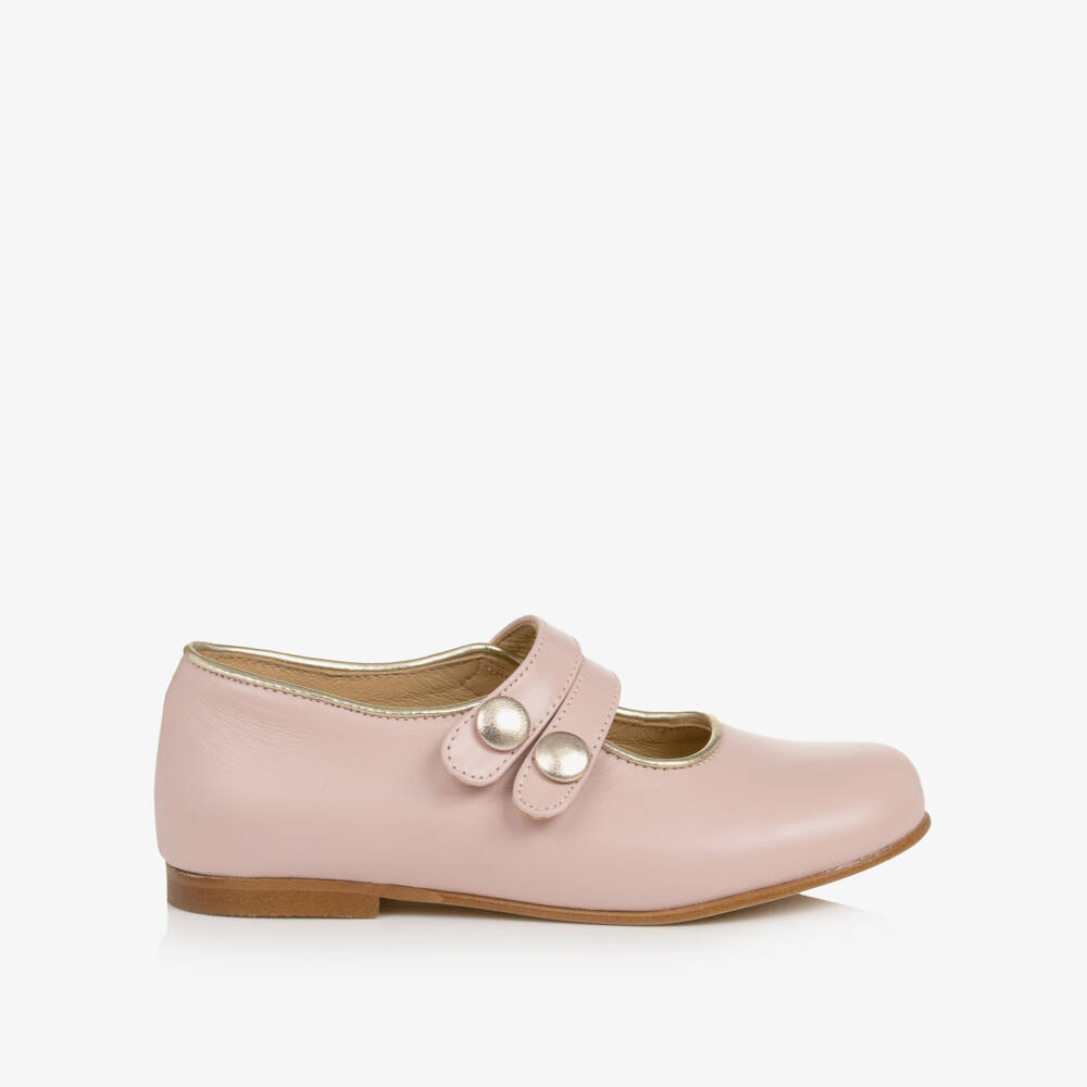 Beatrice & George-Girls Pink Leather Double Strap Mary Jane Shoes | Childrensalon