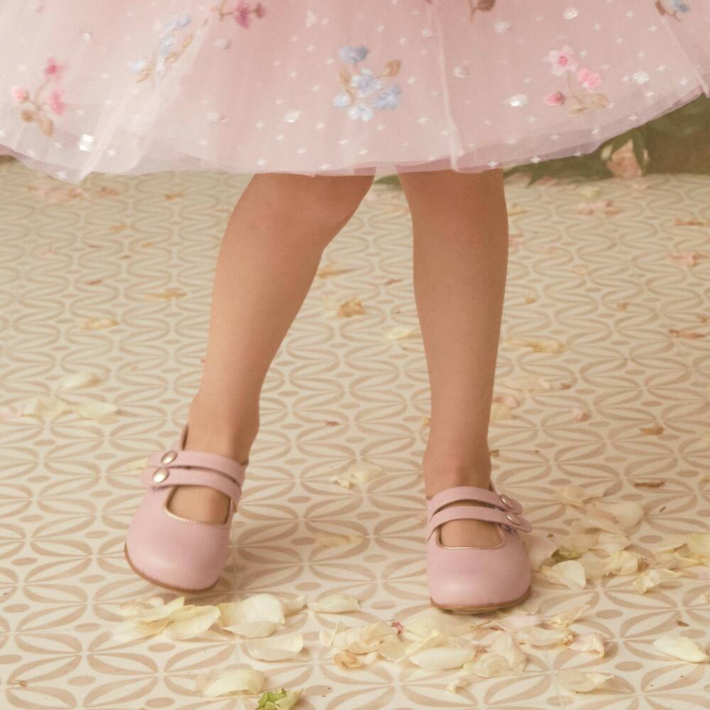 Beatrice & George-Girls Pink Leather Double Strap Mary Jane Shoes | Childrensalon