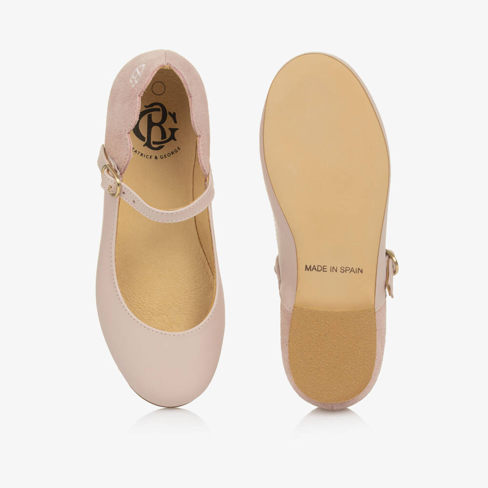 Beatrice & George-Girls Pink Leather Scalloped Mary Jane Shoes | Childrensalon