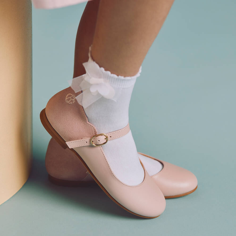 Beatrice & George-حذاء ماري جين جلد لون زهري للبنات | Childrensalon