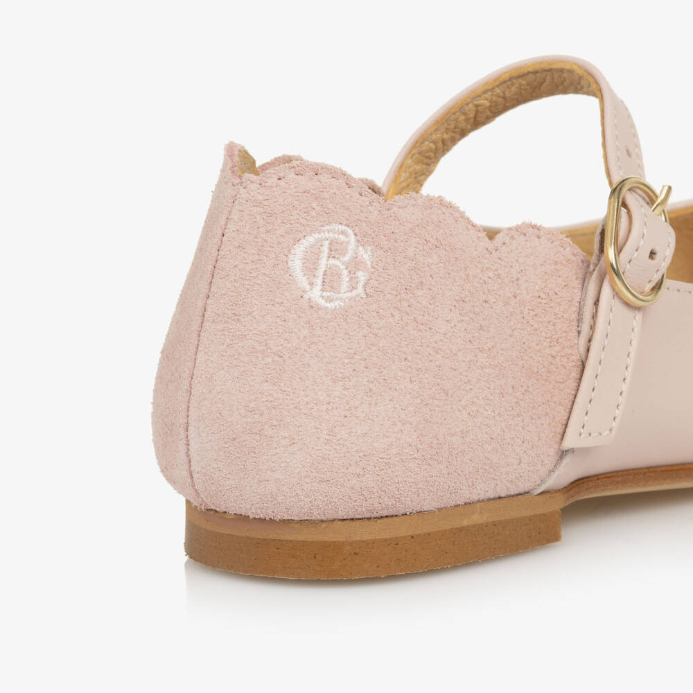 Beatrice & George-Girls Pink Leather Scalloped Mary Jane Shoes | Childrensalon