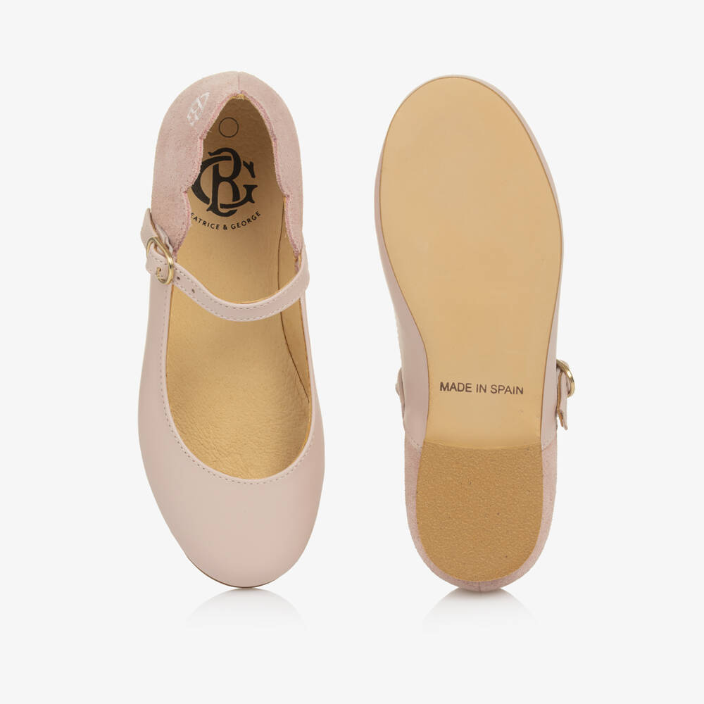 Beatrice & George-حذاء ماري جين جلد لون زهري للبنات | Childrensalon