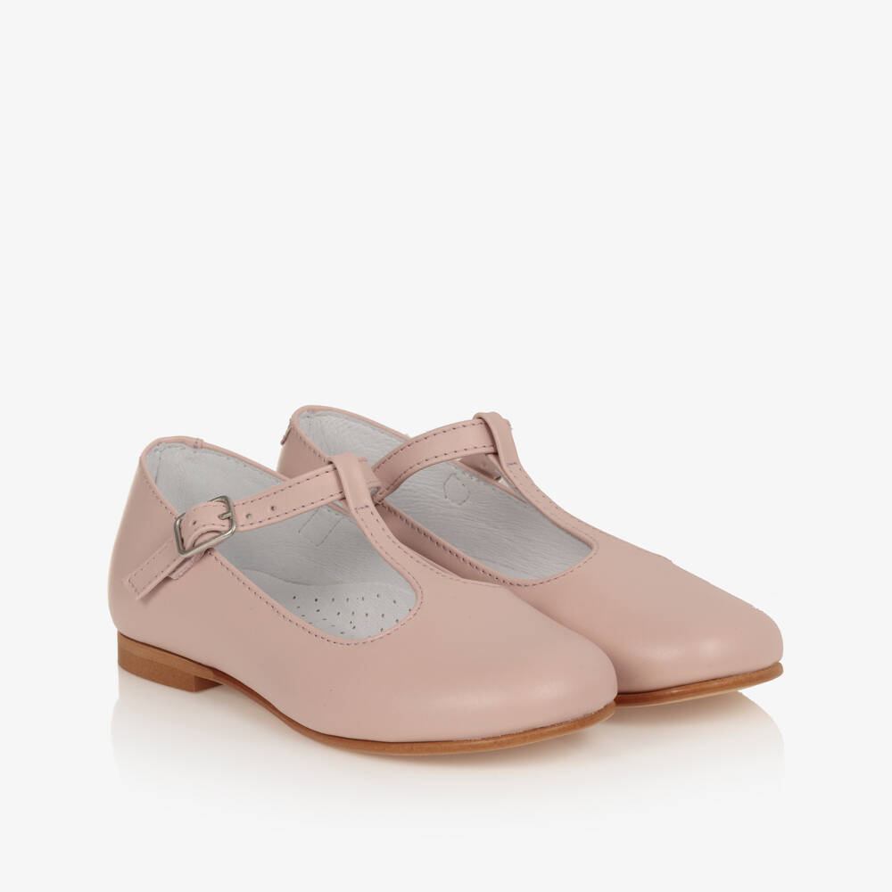 Beatrice & George-Girls Pink Leather T-Bar Shoes | Childrensalon