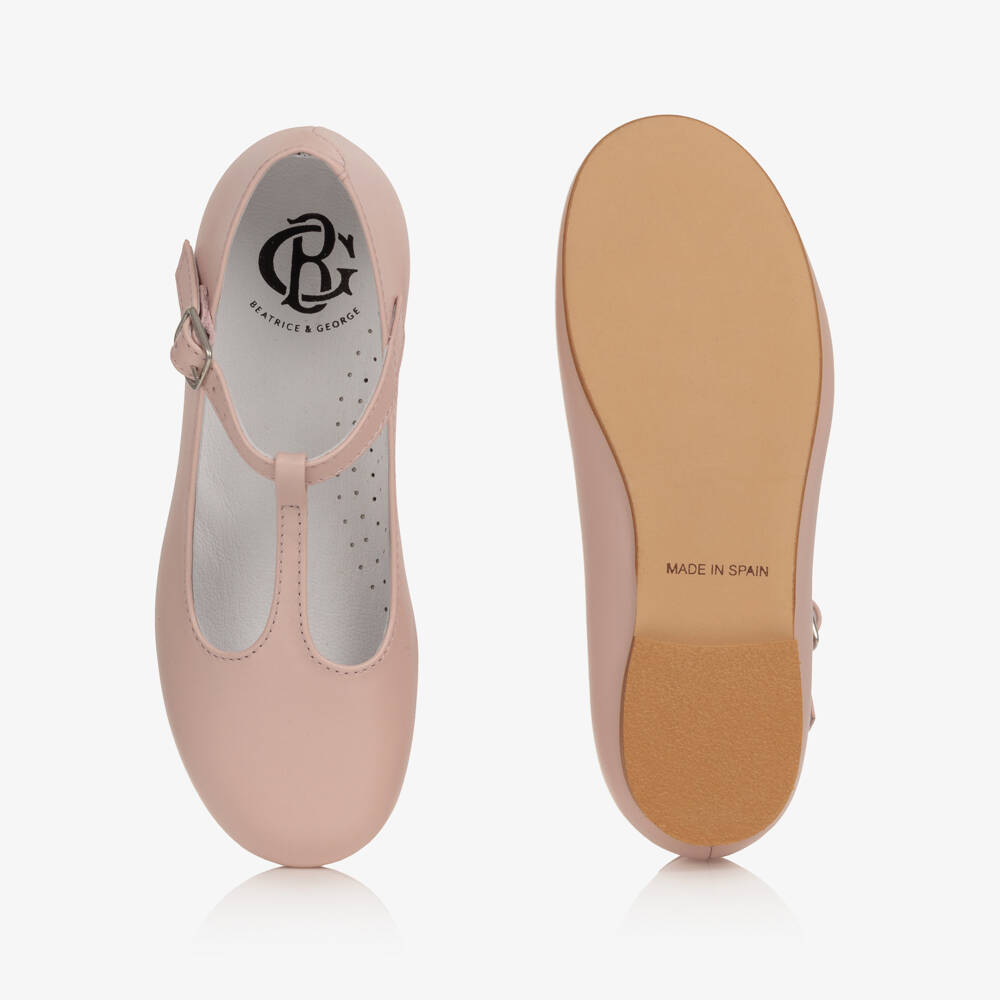 Beatrice & George-Girls Pink Leather T-Bar Shoes | Childrensalon