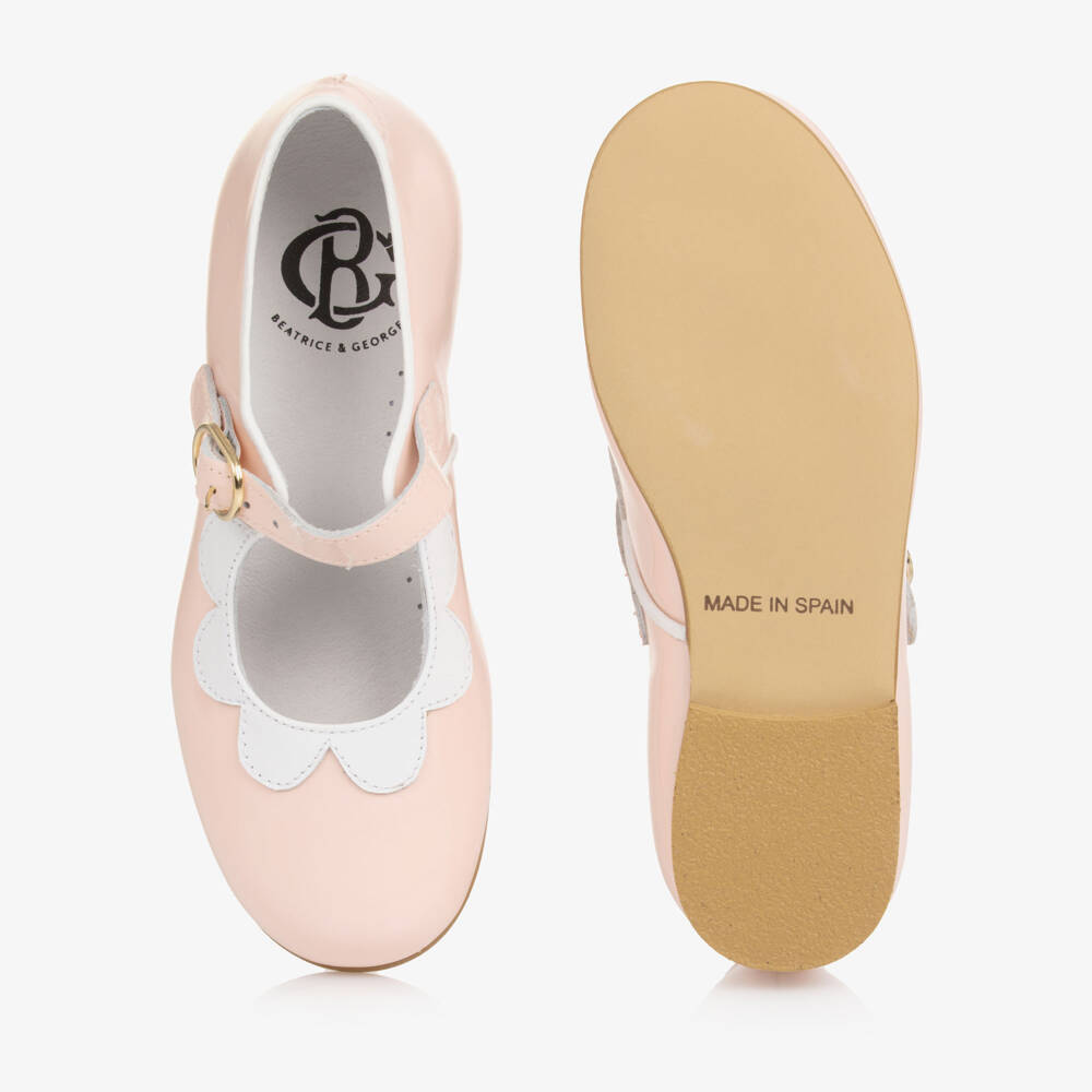 Beatrice & George-Girls Pink Patent Leather Scalloped Mary-Jane Shoes | Childrensalon