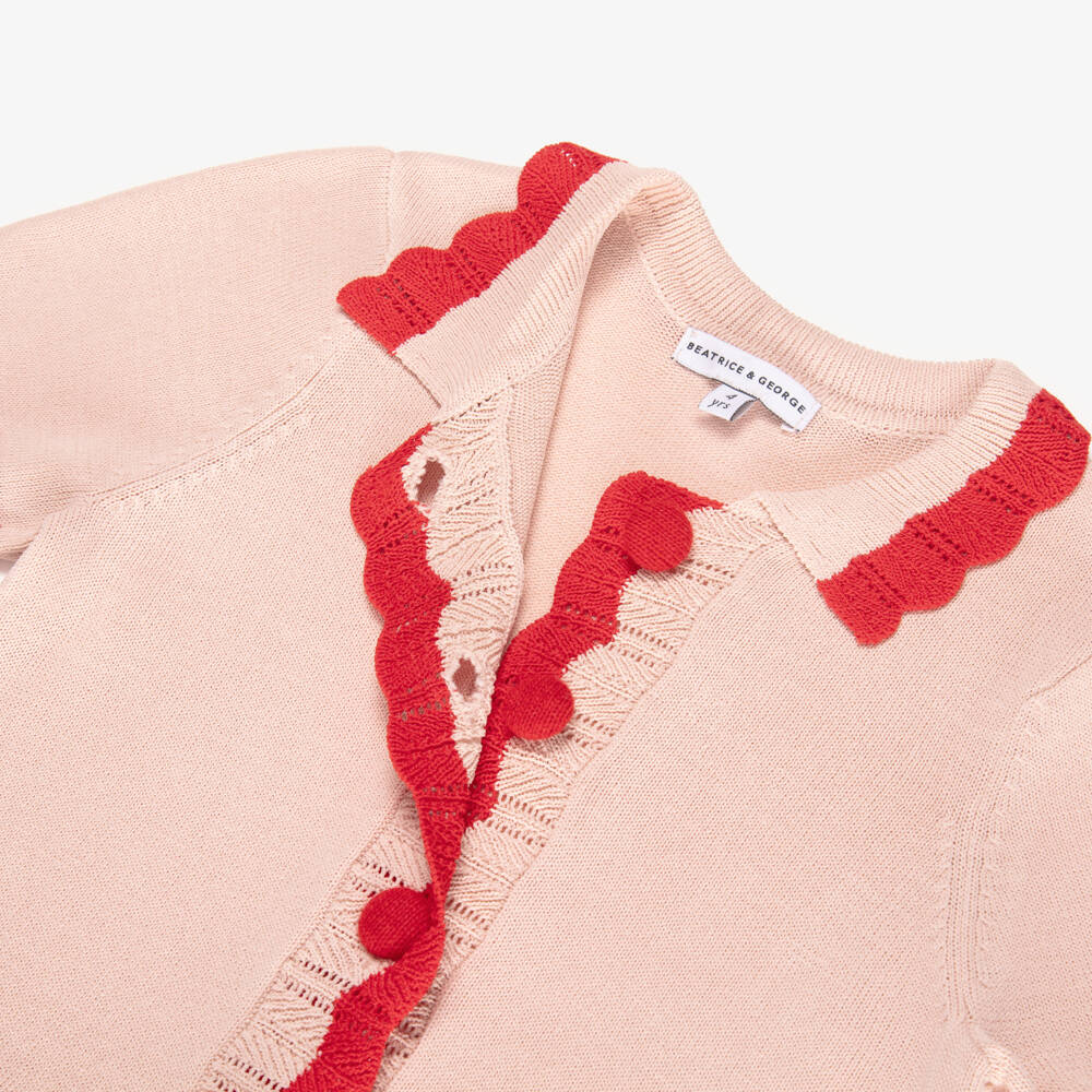 Beatrice & George-Girls Pink & Red Short Sleeve Knitted Dress | Childrensalon