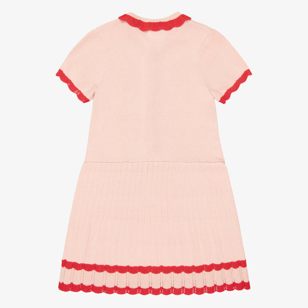 Beatrice & George-Girls Pink & Red Short Sleeve Knitted Dress | Childrensalon