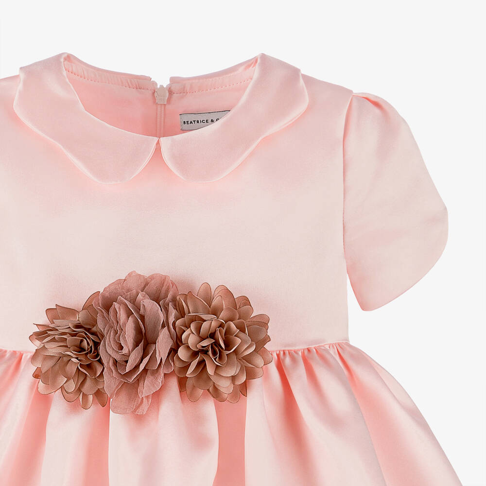 Beatrice & George-Girls Pink Satin Tulip Sleeve Dress | Childrensalon