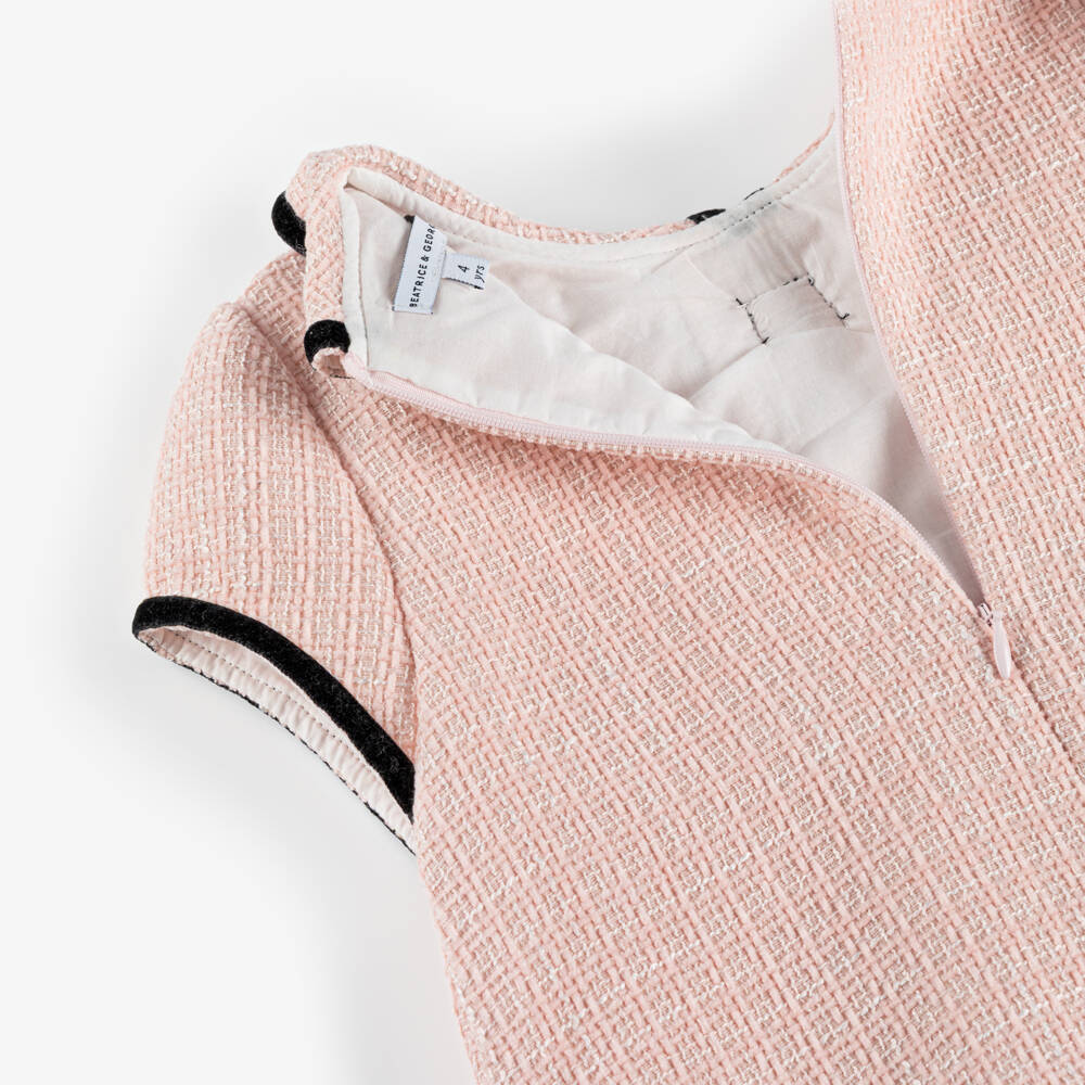 Beatrice & George-Girls Pink Tweed & Black Velvet Dress | Childrensalon