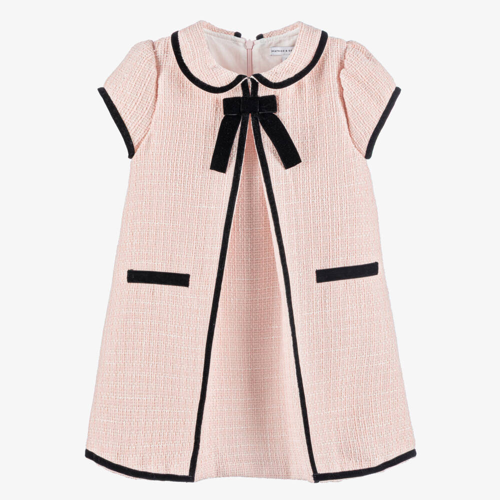 Beatrice & George-Girls Pink Tweed & Black Velvet Dress | Childrensalon