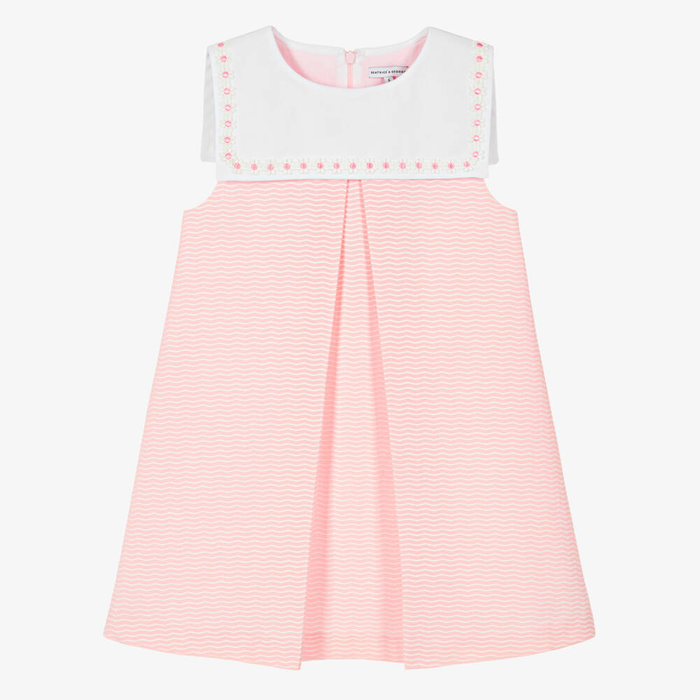 Beatrice & George-Girls Pink & White Sleeveless Sailor Dress  | Childrensalon