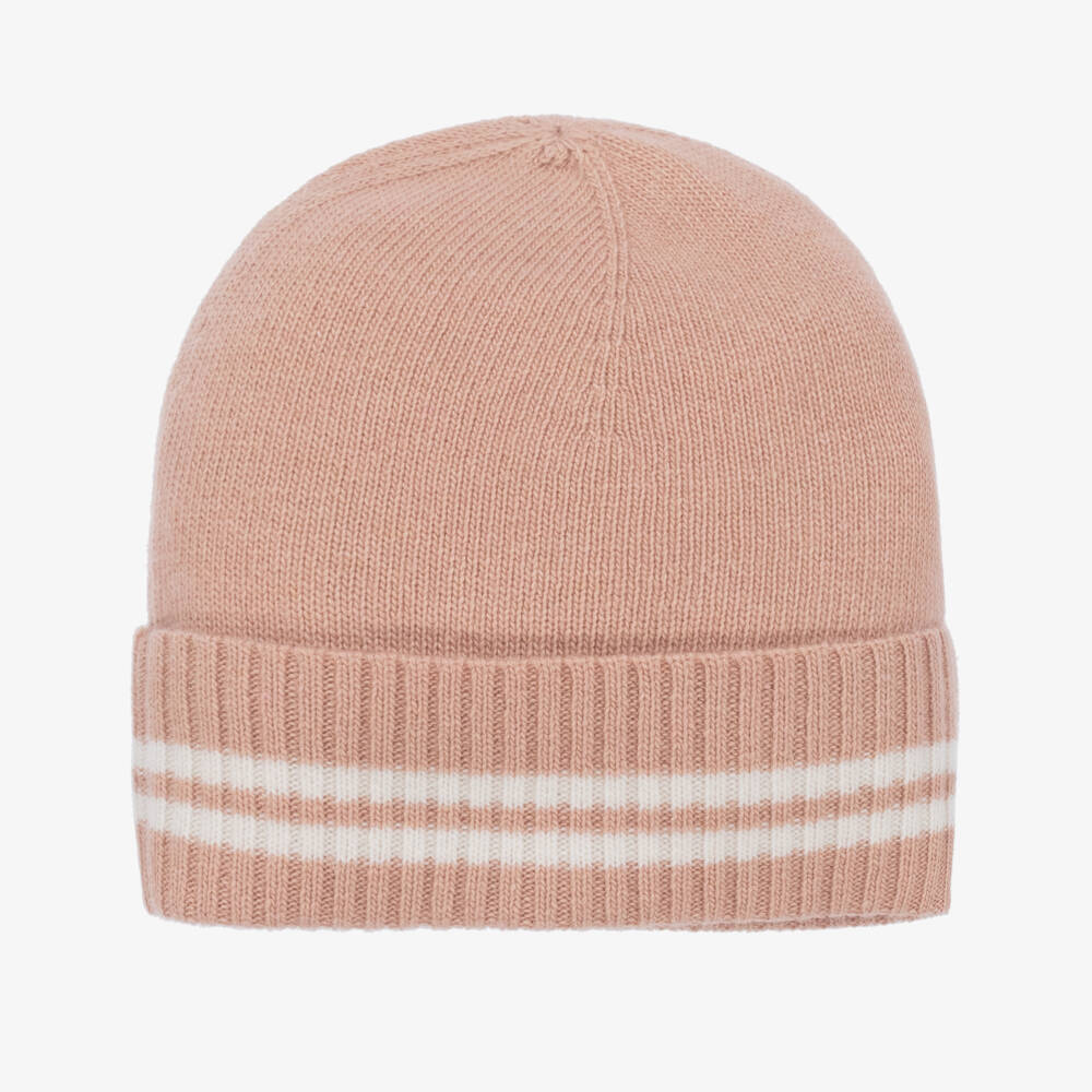 Beatrice & George-Girls Pink Wool & Cashmere Monogram Hat Set | Childrensalon