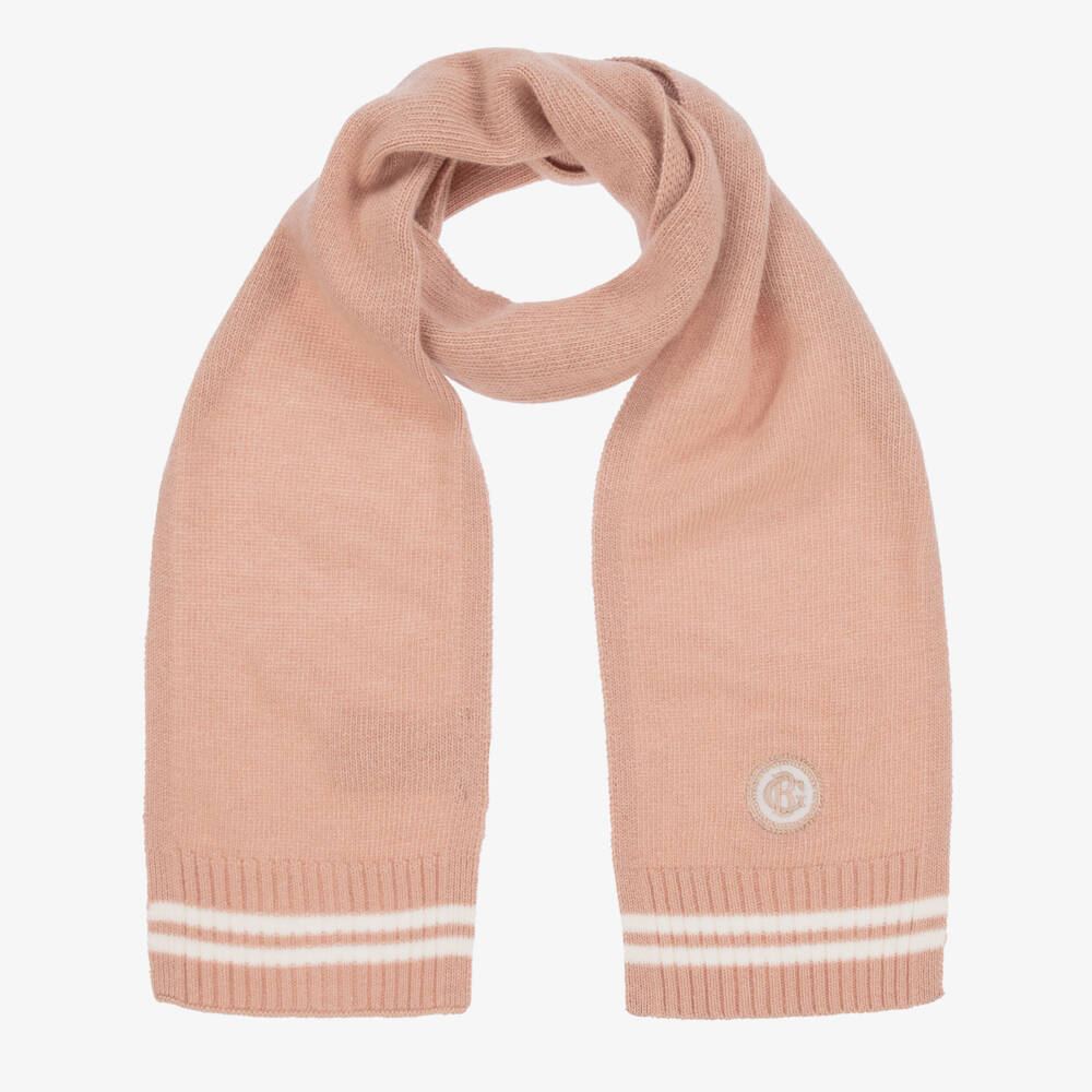 Beatrice & George-Girls Pink Wool & Cashmere Monogram Hat Set | Childrensalon