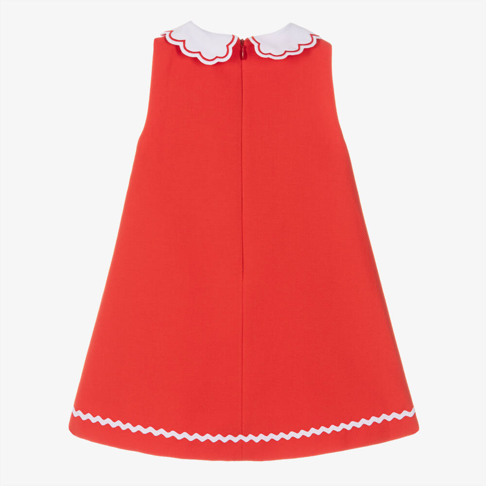 Beatrice & George-Girls Red Sleeveless Cotton Dress with Scalloped Collar | Childrensalon