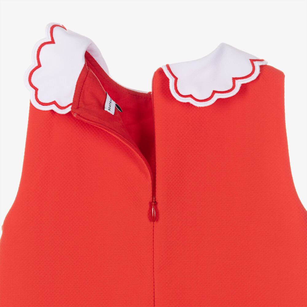 Beatrice & George-Girls Red Sleeveless Cotton Dress with Scalloped Collar | Childrensalon