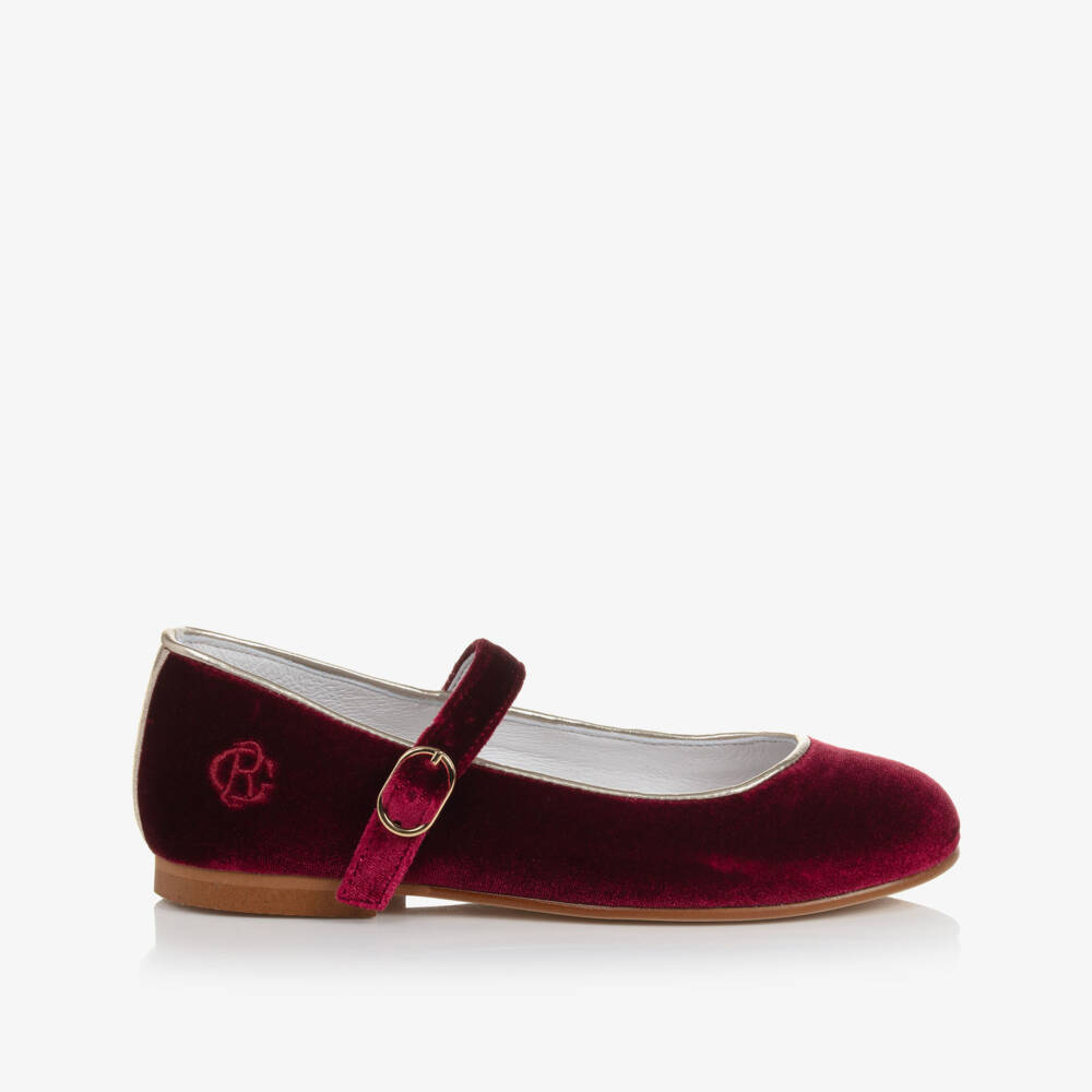 Beatrice & George-Girls Red Velvet Mary Jane Shoes | Childrensalon