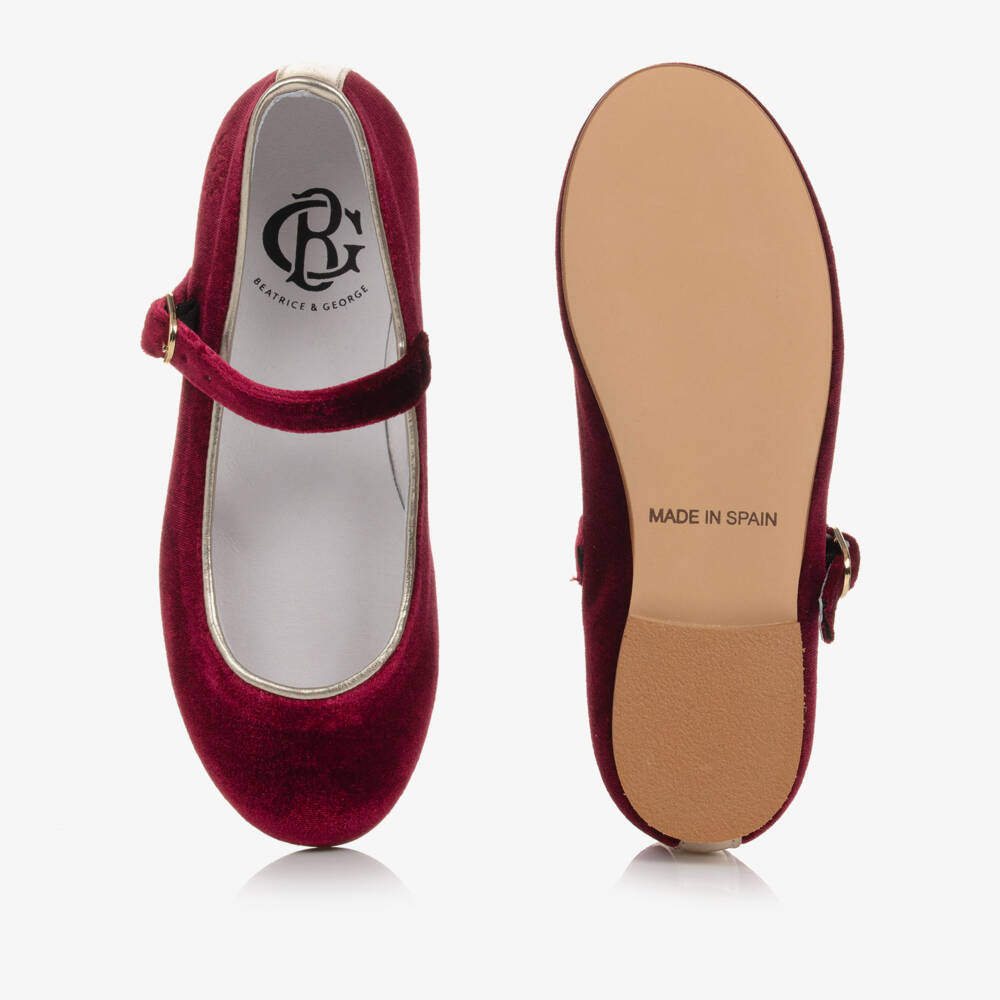Beatrice & George-Girls Red Velvet Mary Jane Shoes | Childrensalon