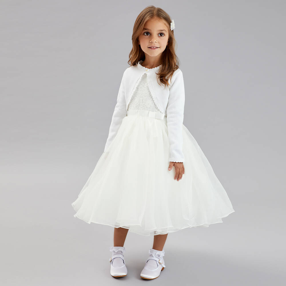 Beatrice & George-Girls White Cotton Knit Bolero Cardigan | Childrensalon