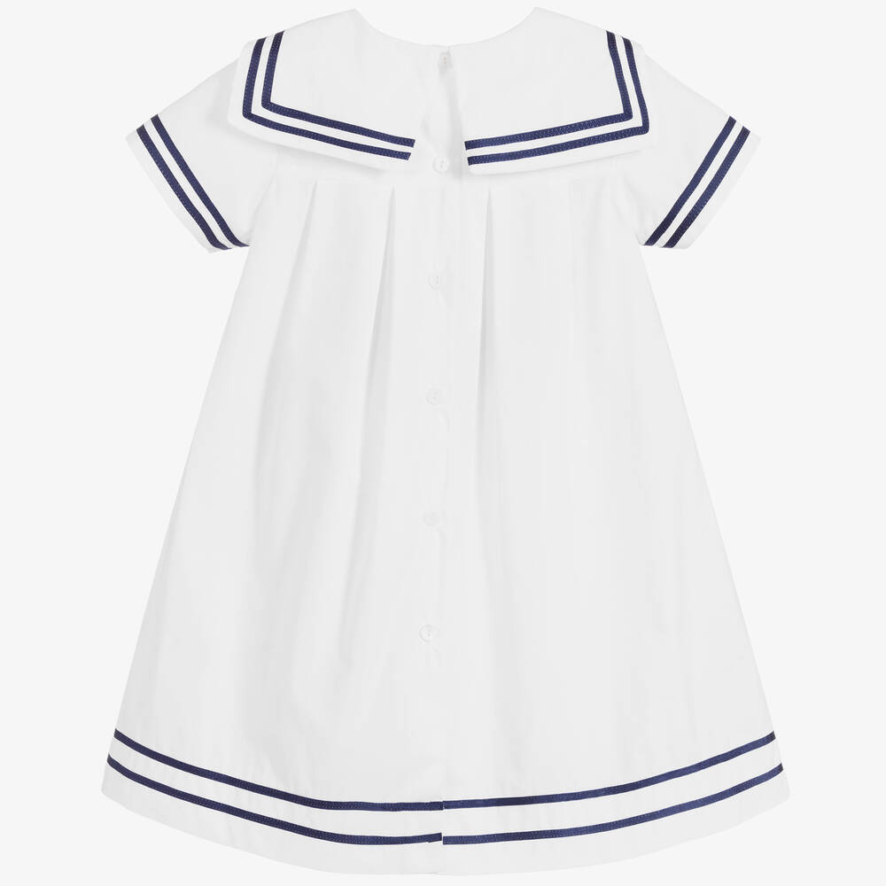 Beatrice & George-Girls White Cotton Sailor Dress | Childrensalon
