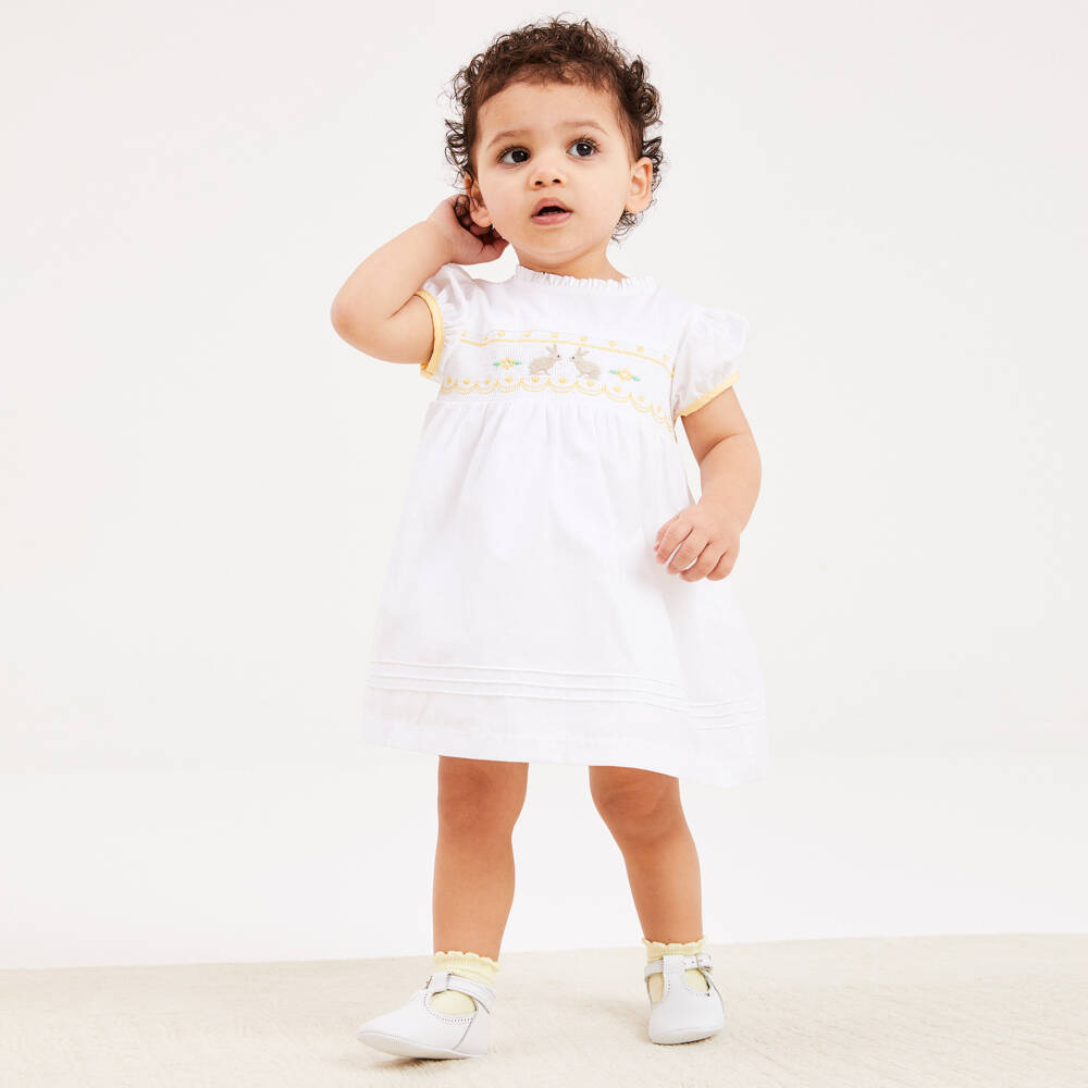 Beatrice & George-Girls White Embroidered Cotton Dress Set | Childrensalon