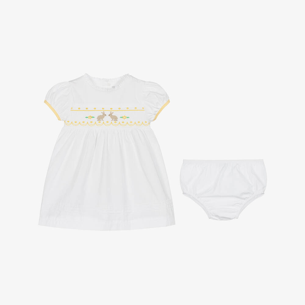 Beatrice & George-Girls White Embroidered Cotton Dress Set | Childrensalon