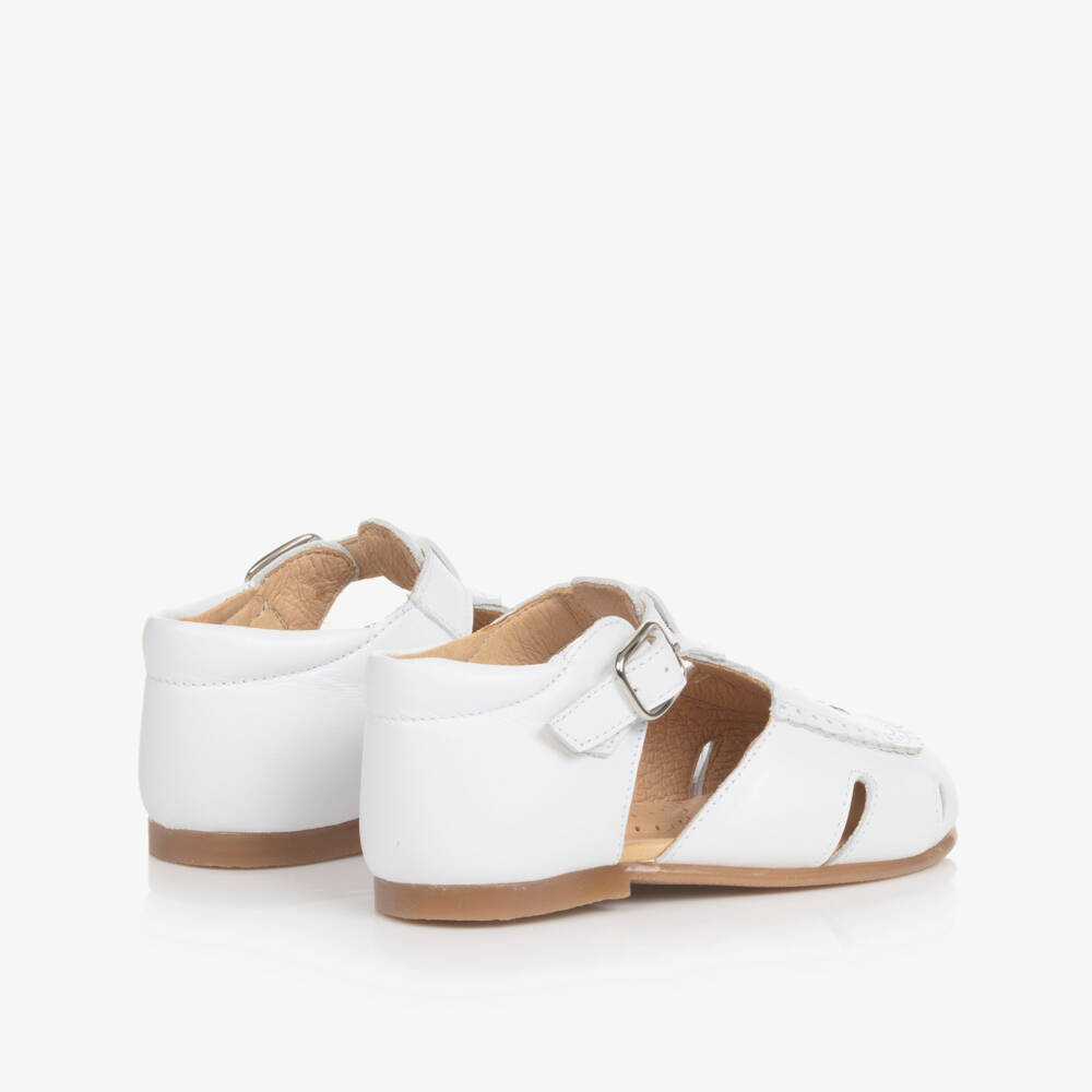 Beatrice & George-Girls White Embroidered Floral Leather Shoes | Childrensalon
