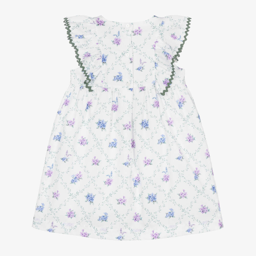 Beatrice & George-Girls White Floral Smocked Cotton Dress  | Childrensalon