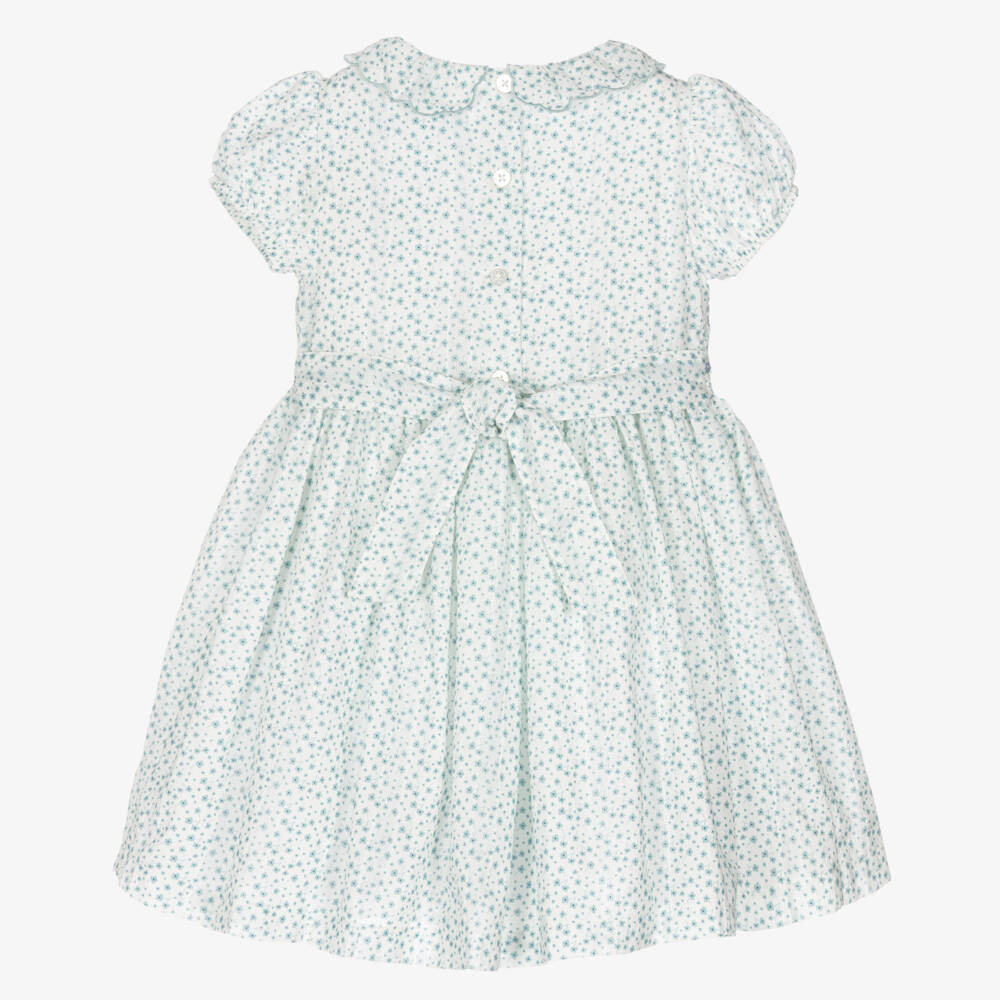 Beatrice & George-Girls White & Green Floral Smocked Dress | Childrensalon