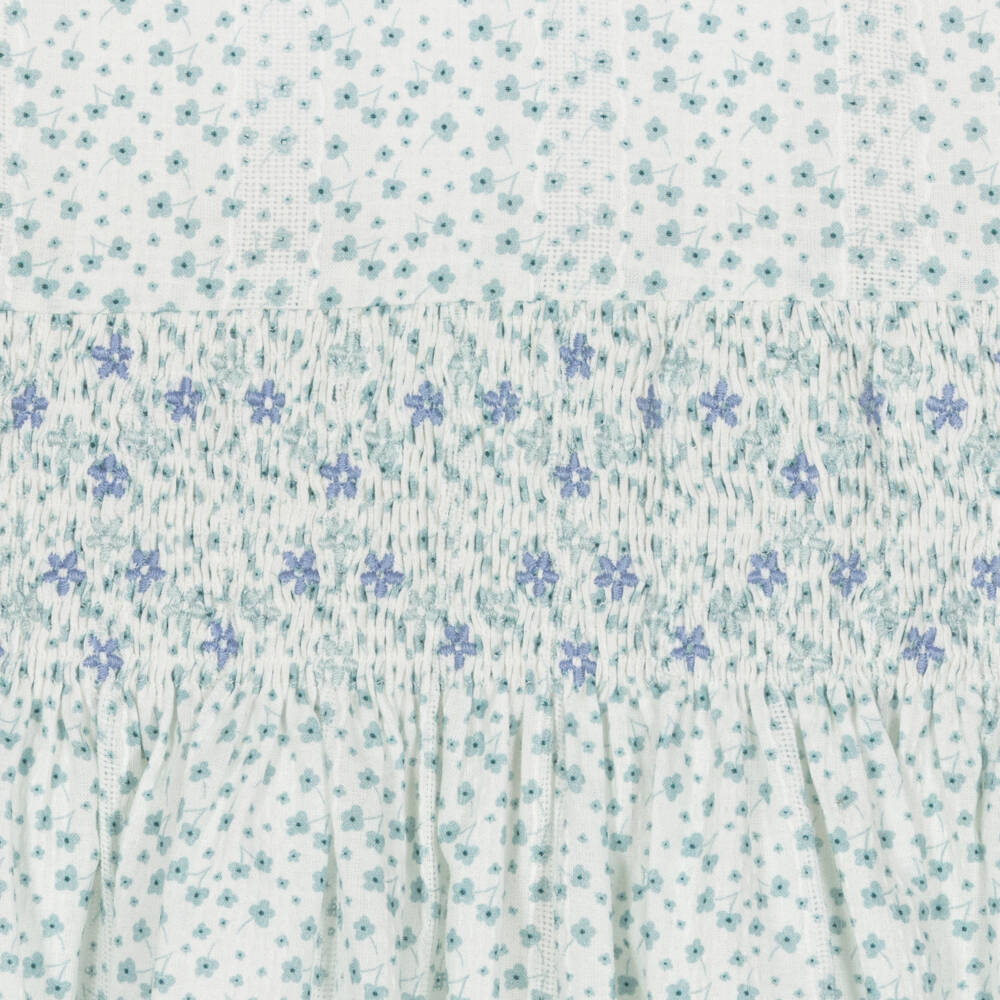 Beatrice & George-Girls White & Green Floral Smocked Dress | Childrensalon