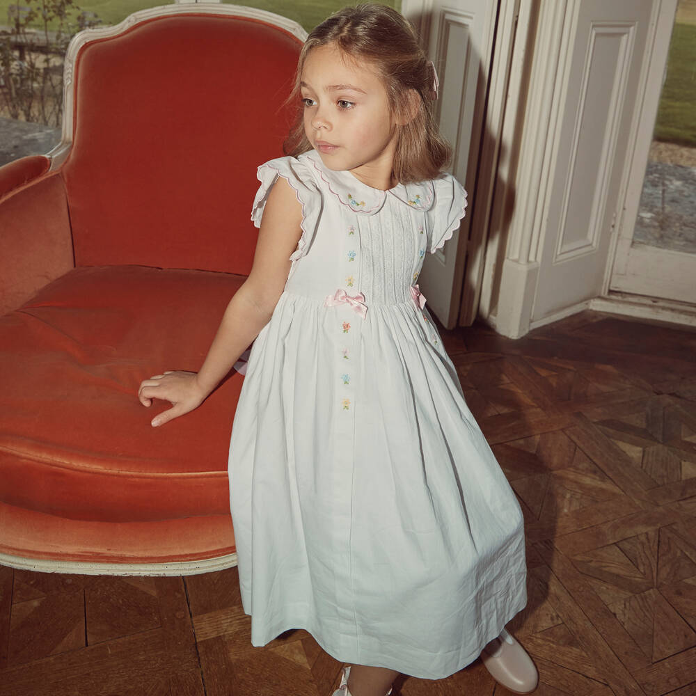 Beatrice & George-Girls White Hand-Embroidered Cotton Dress | Childrensalon