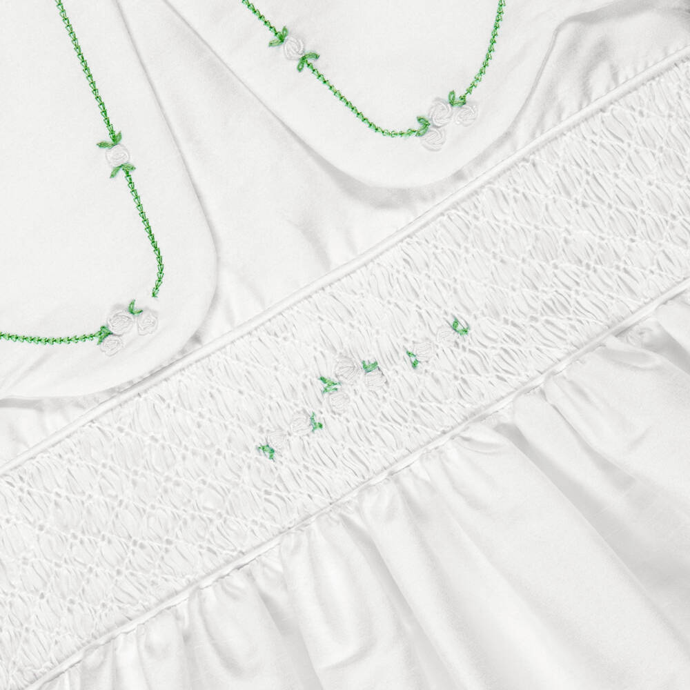 Beatrice & George-Girls White Hand-Smocked Dupion Dress with Cape Collar | Childrensalon