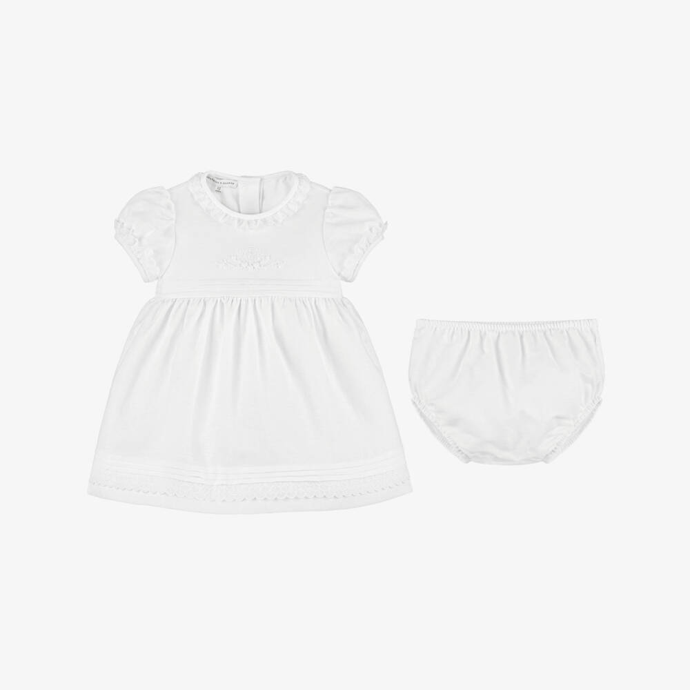 Beatrice & George-Girls White Linen & Cotton Dress | Childrensalon