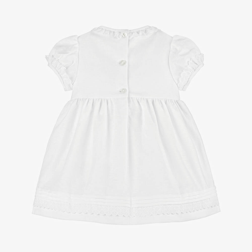Beatrice & George-Girls White Linen & Cotton Dress | Childrensalon