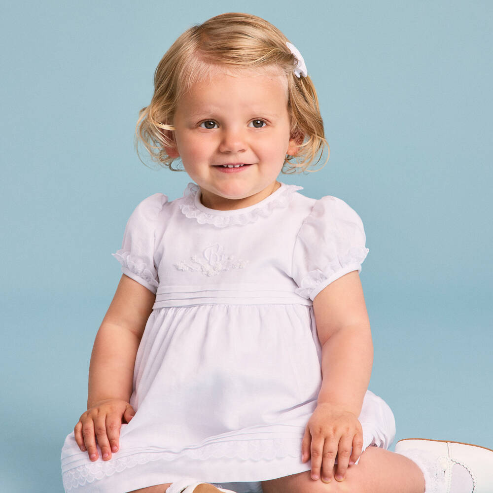 Beatrice & George-Girls White Linen & Cotton Dress | Childrensalon