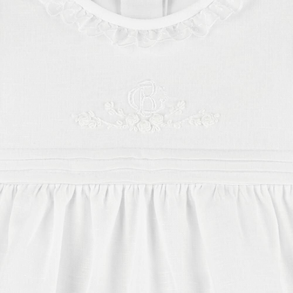 Beatrice & George-Girls White Linen & Cotton Dress | Childrensalon