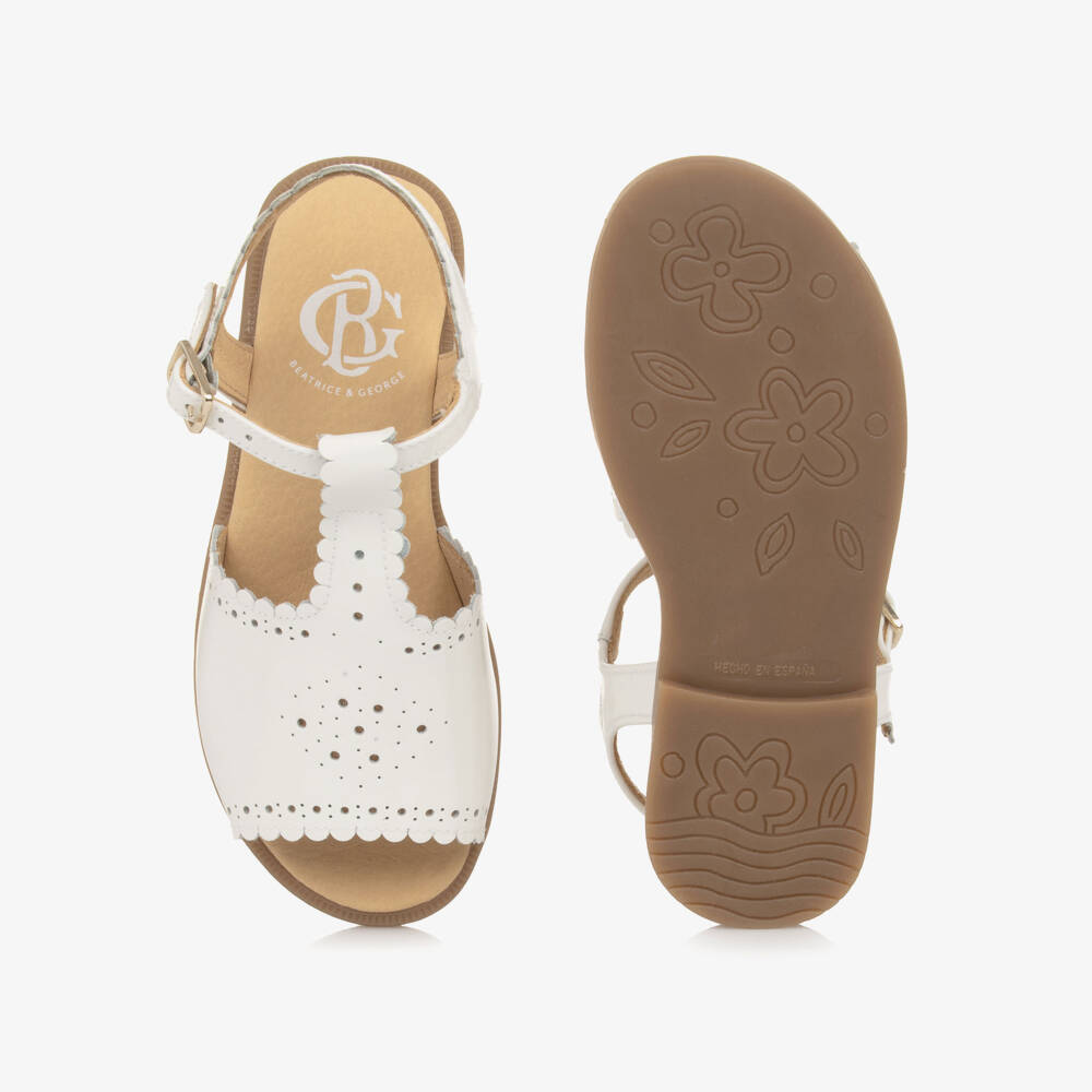 Beatrice & George-Girls White Patent Leather Sandals with Scalloped Detailing | Childrensalon