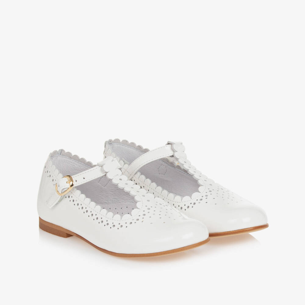 Beatrice & George-Girls White Patent Leather T-Bar Shoes | Childrensalon