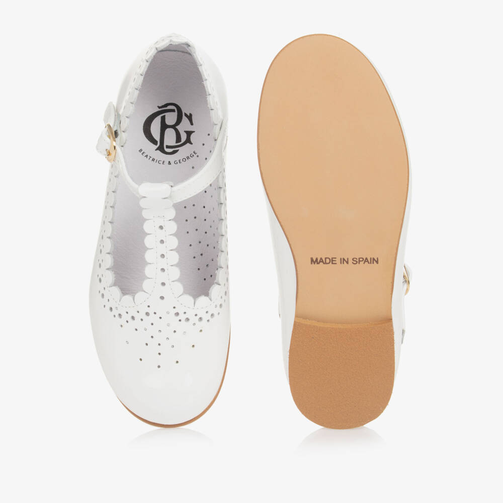 Beatrice & George-Girls White Patent Leather T-Bar Shoes | Childrensalon
